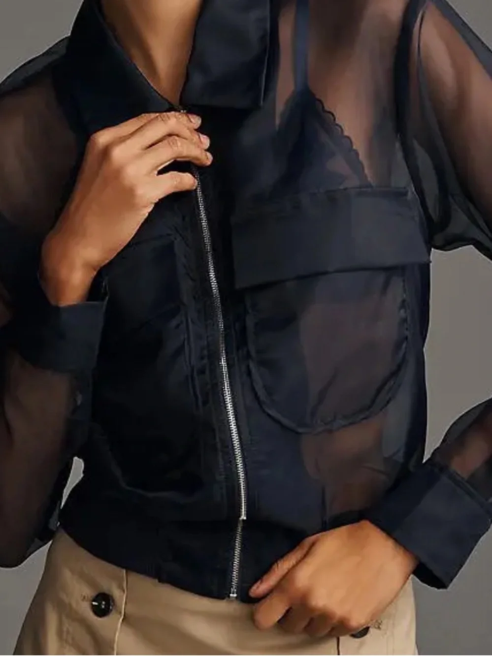 Dolan Left Coast Sheer Organza Bomber Jacket Black XL NWOT Anthropologie